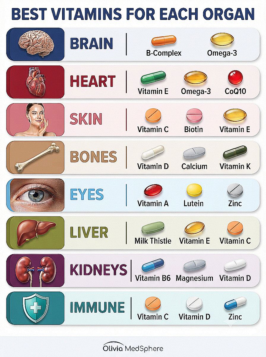 l-carnitine coenzyme q10 vitamin c vitamin e vitamin b5 Best Essential Vitamins & Nutrients for Every Major Organ in Your Body! 🧠🫀 Supporting your health starts from within! Different organs require specific nutrients and vitamins to function at their best. Here filter-dosha: Kapha