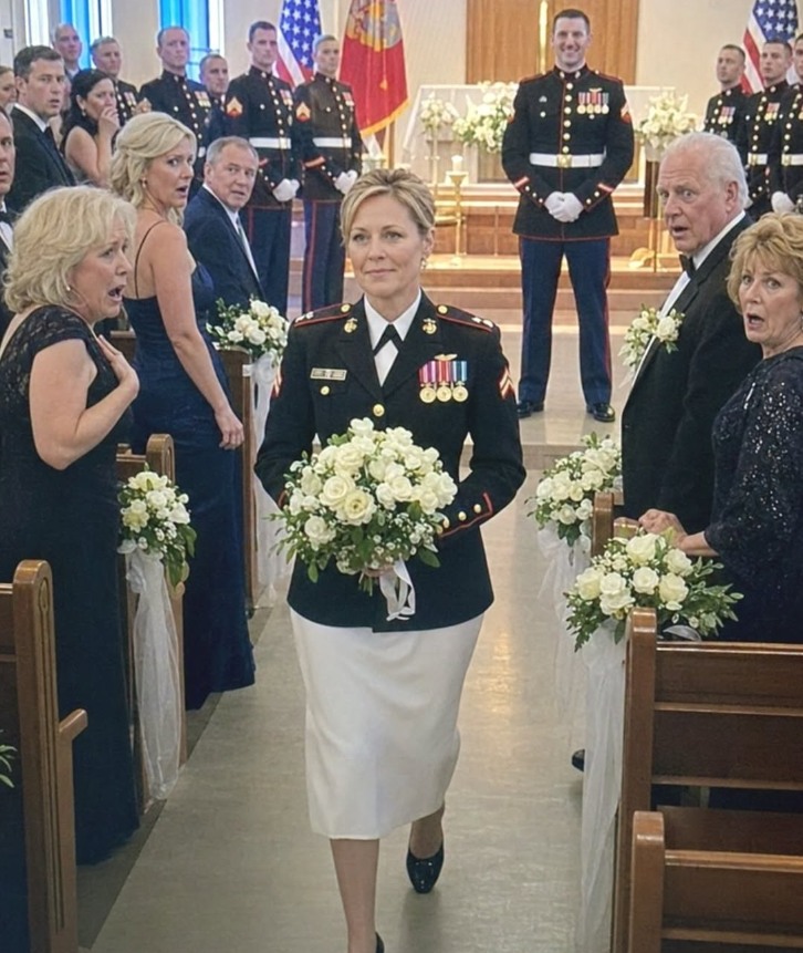 can i wear my dress blues to a wedding General Rebecca Hayes wears military on her day Azazie Coco Size:3'9