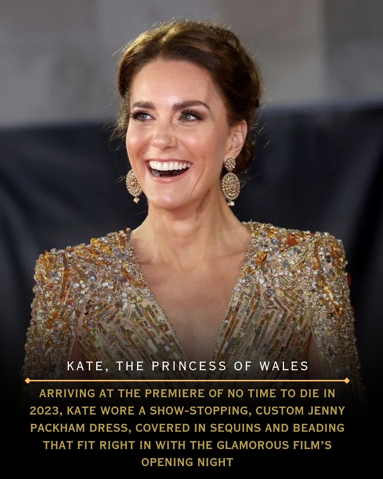 jenny packham gold dress kate The already iconic gown Middleton wore to the No Time To Die premiere isn't the only time the duchess has stunned on the red carpet. For timeless fashion kate jenny packham dress