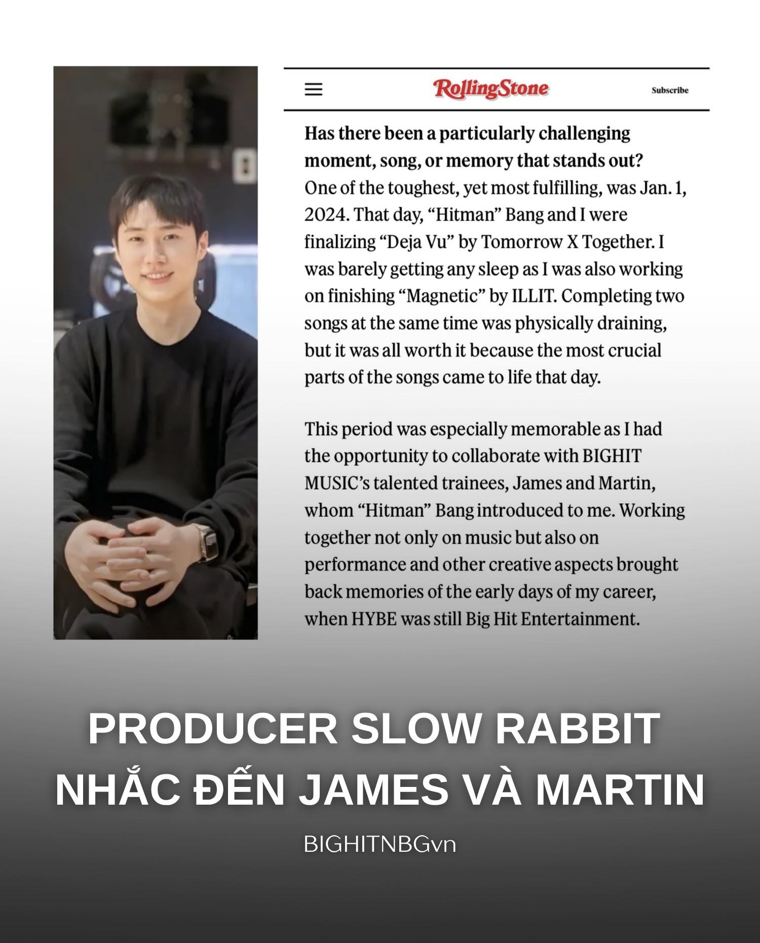CORTISvn - [TRANS] PRODUCER SLOW RABBIT NHẮC ĐẾN JAMES VÀ MARTIN TRONG ...