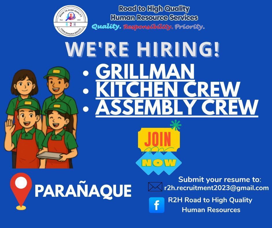 Hiring Cook, Grilled man, Kitchen Helper for metro manila | 🔥 WE'RE ...
