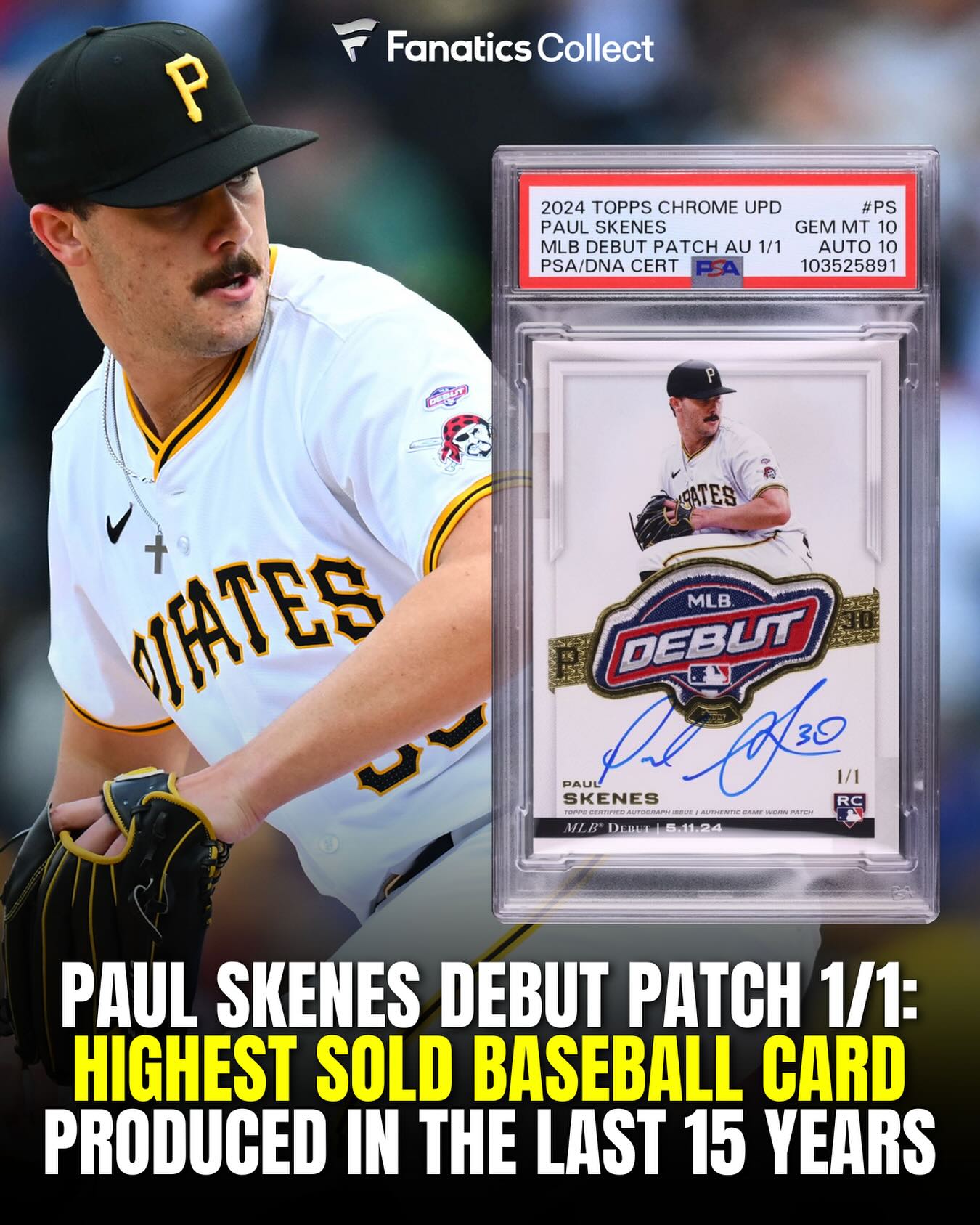 In March, the Paul Skenes Debut Patch sold for $1.1 million. Last 