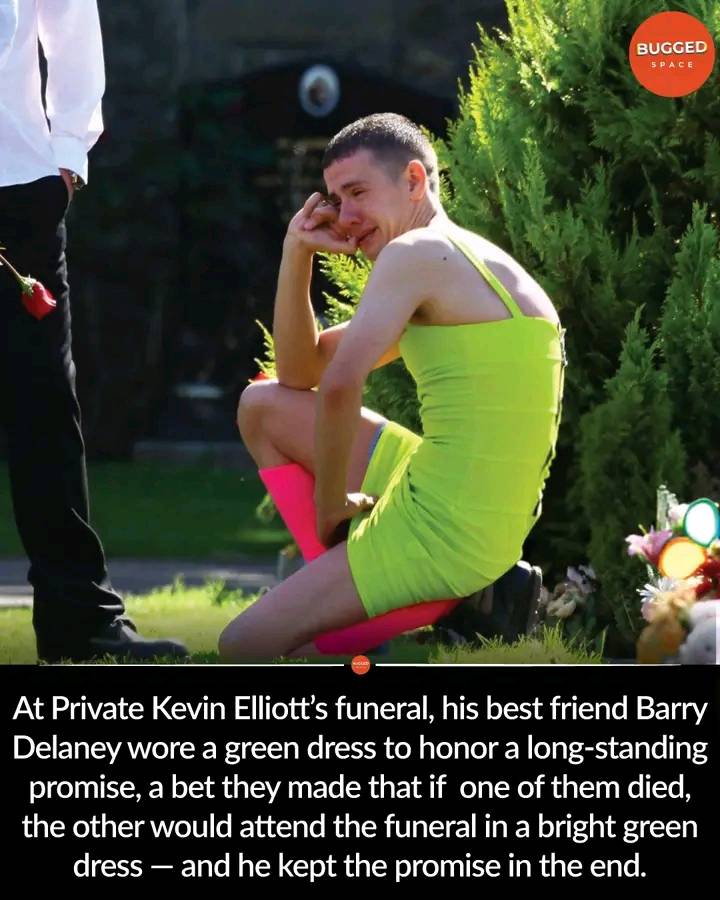 barry delaney green dress Man wears neon to friend's military funeral barry delaney