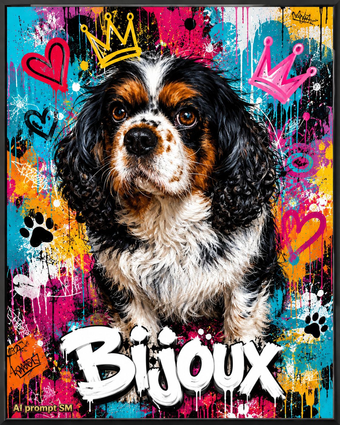 Illustration, vibrant, colorful, pop art, cute puppy, playful