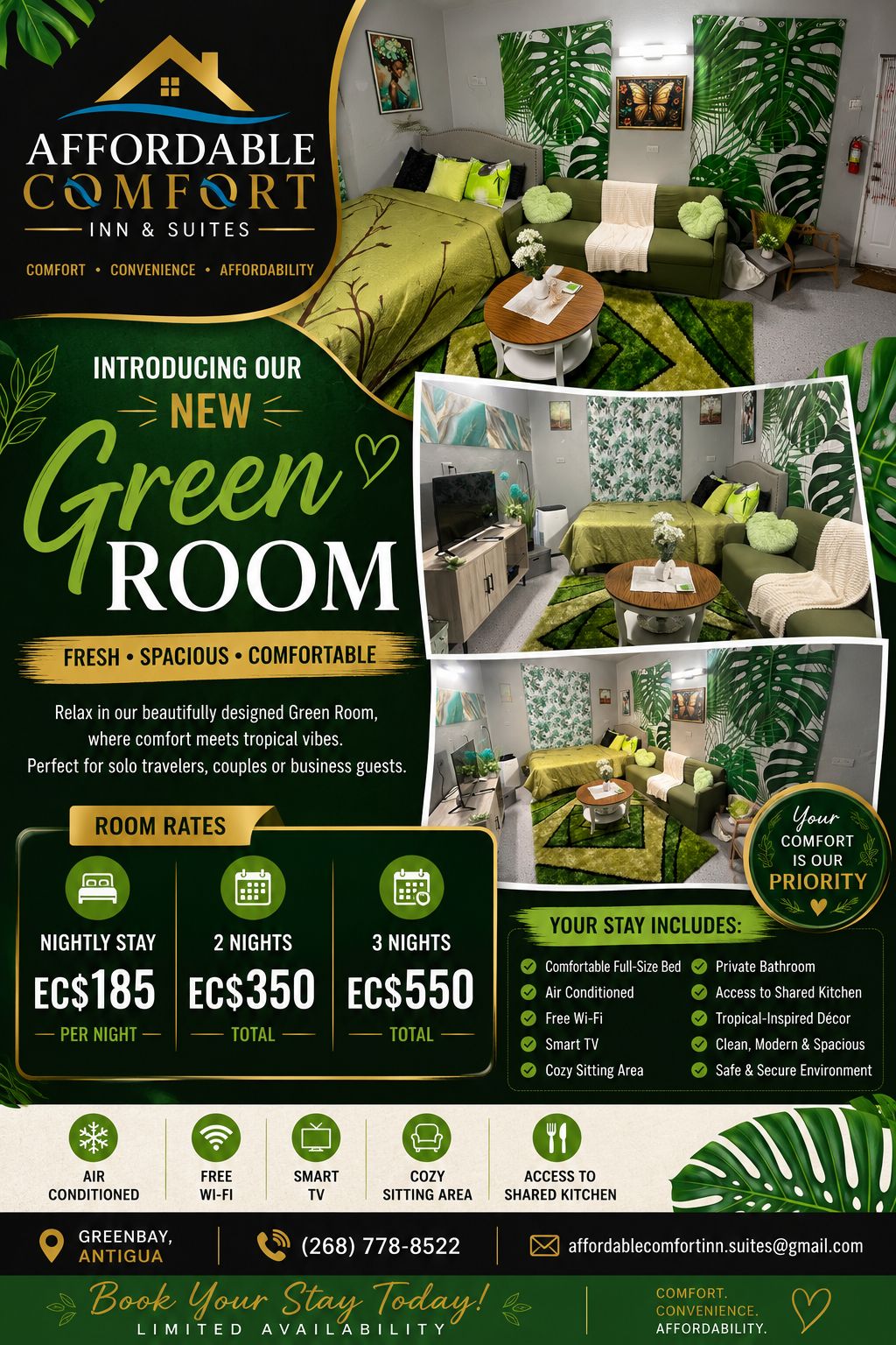 🌿 NOW AVAILABLE – Introducing Our Beautiful Green Room