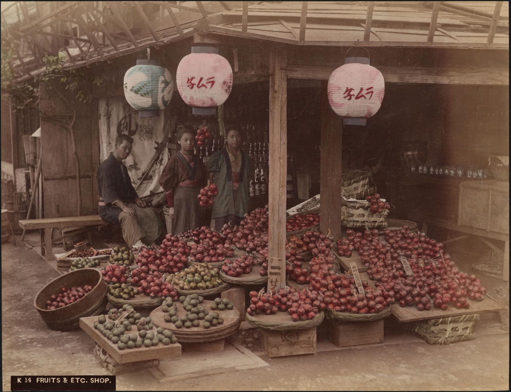 Fruit store. Photo by E.G. Stillman. Japan, around 1890