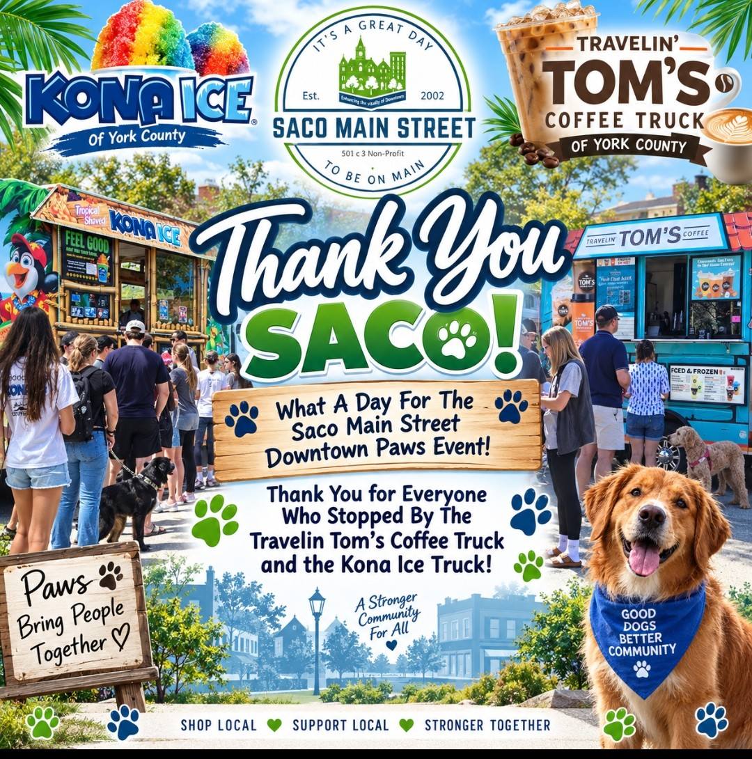 Travelin' Tom's Coffee and Kona Ice at Saco Paws downtown event