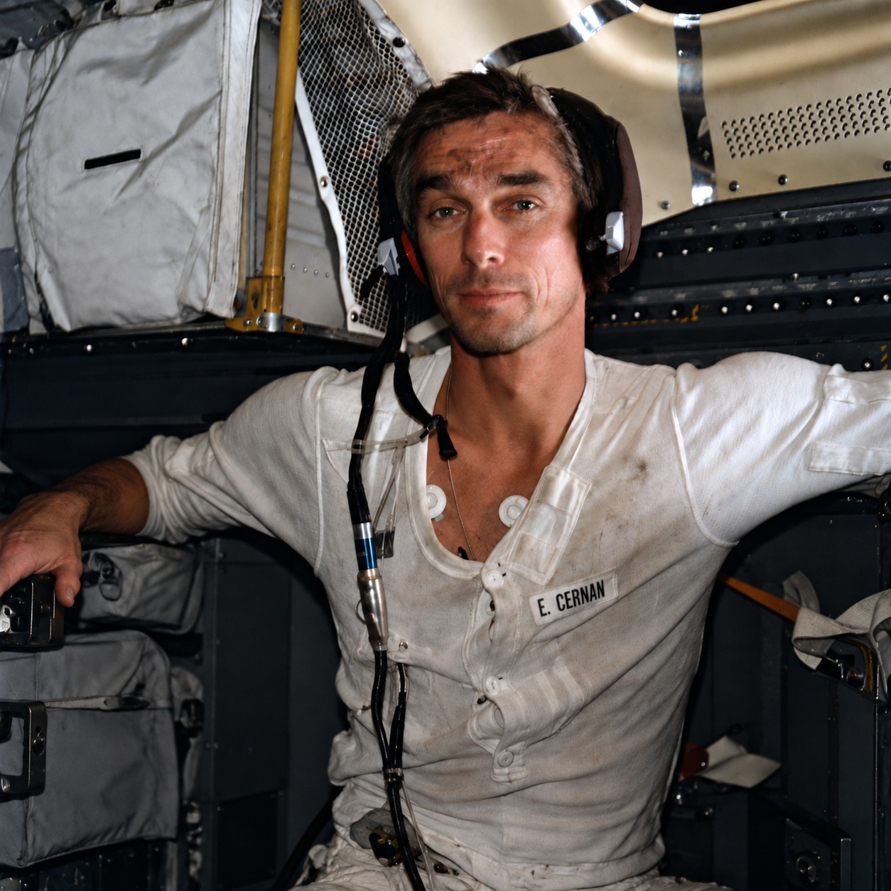 Restored 1972 portrait of Gene Cernan, last human to walk on the moon