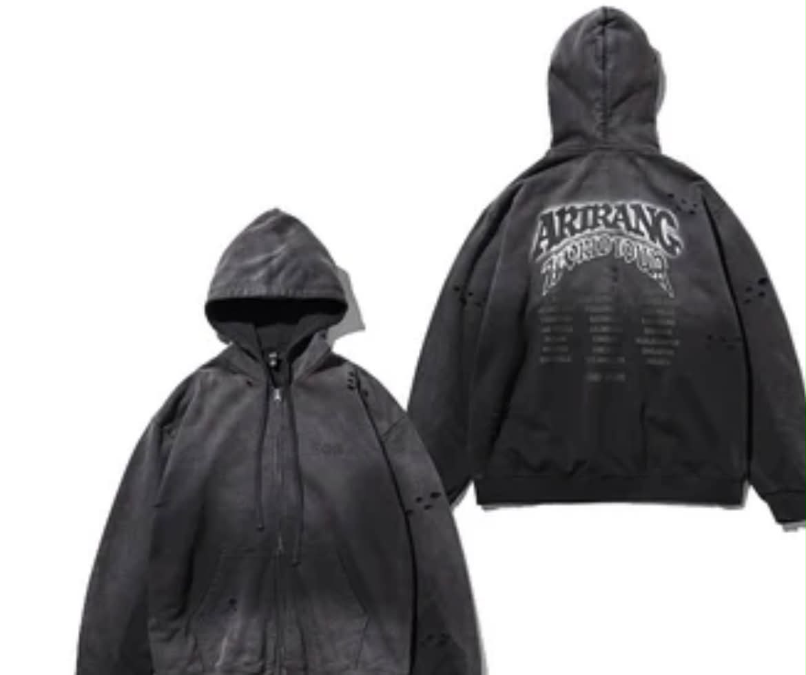 BTS army trading light gray zip up hoodie for charcoal hoodie