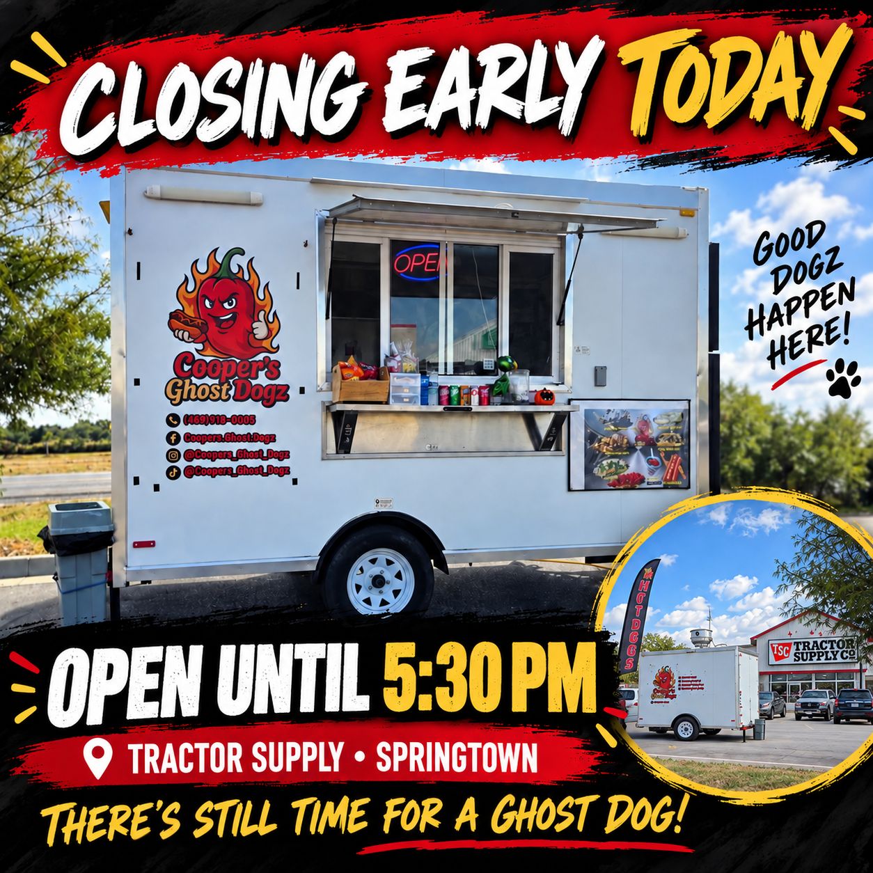 Cooper's Ghost Dogz closing early today at 5:30 p.m. in Springtown, TX