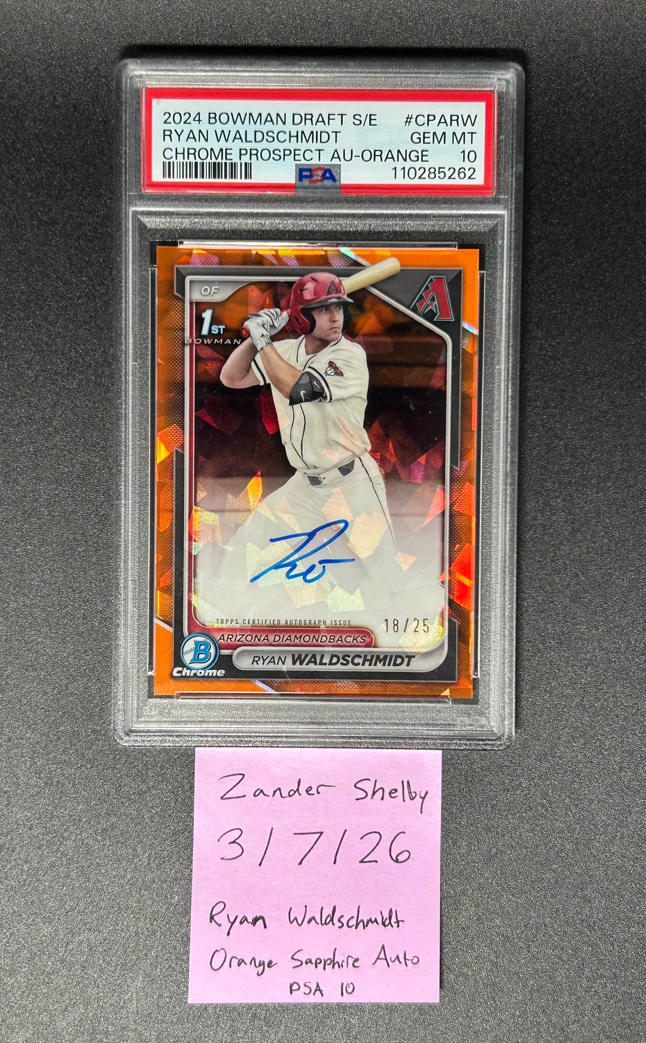 Ryan Waldschmidt First Bowman Chrome Orange Sapphire Auto /25 PSA 10?