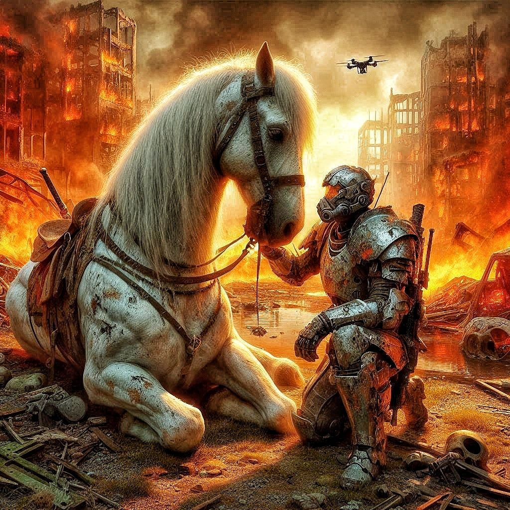 Tableau Toile Fantasy - Guerrier Armé Dans Un Paysage Sombre Et Lumineux - Art Mural Dramatique
