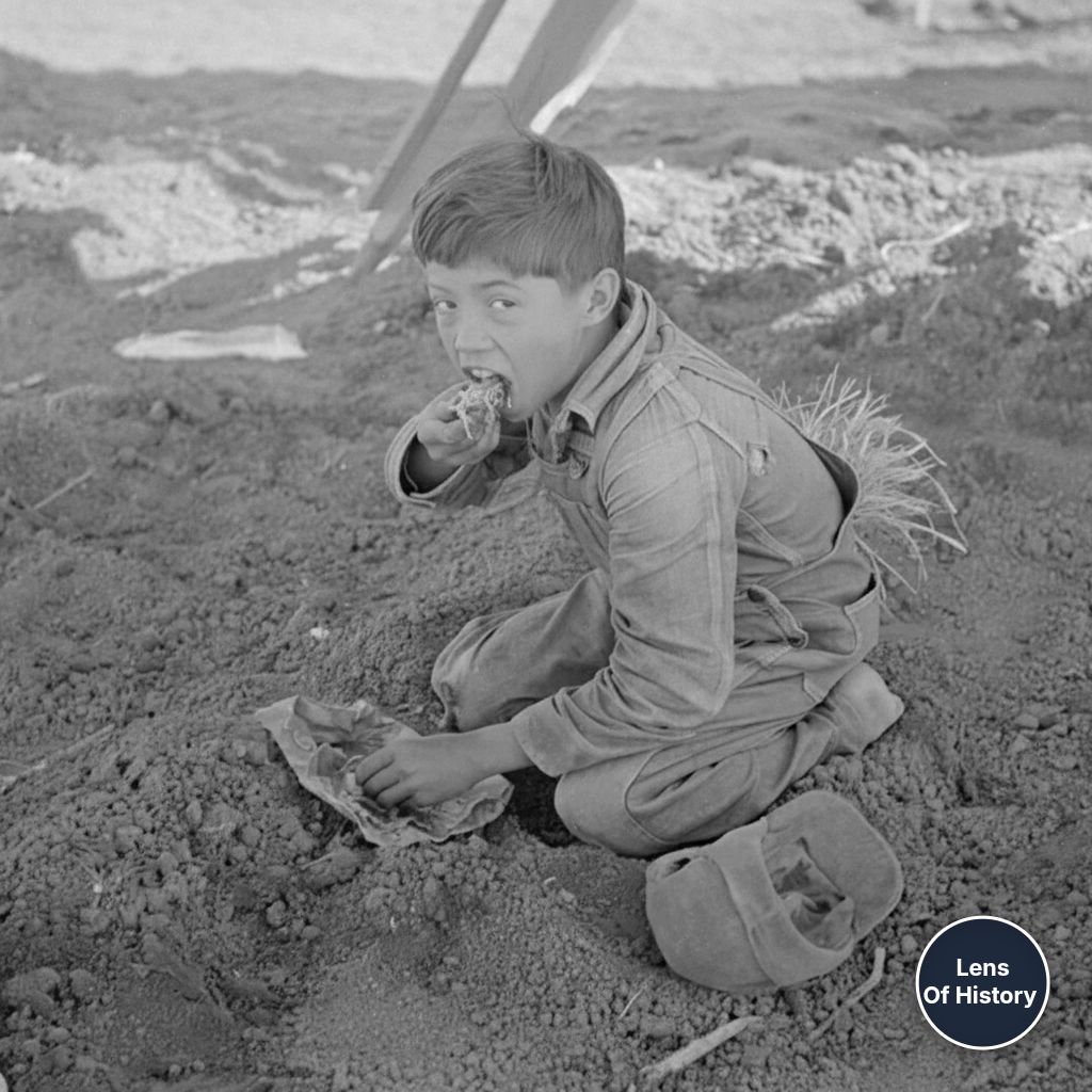 Historical photo of a young Mexican boy working in Texas fields