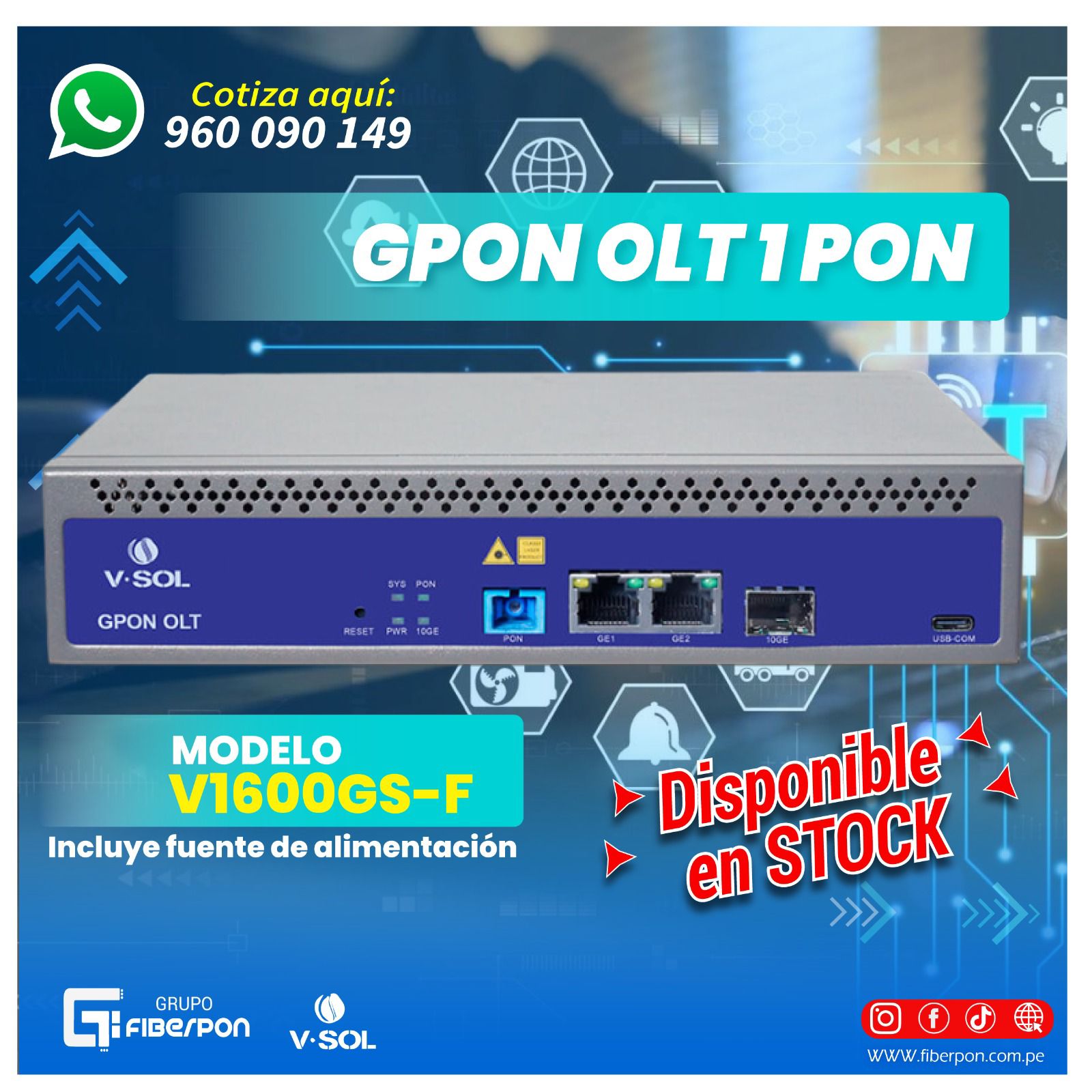 Fiberpon - ‼️𝐆𝐏𝐎𝐍 𝐎𝐋𝐓 𝟏 𝐏𝐔𝐄𝐑𝐓𝐎‼️ Modelo: V1600GS-F. Gestiona hasta 128 ...