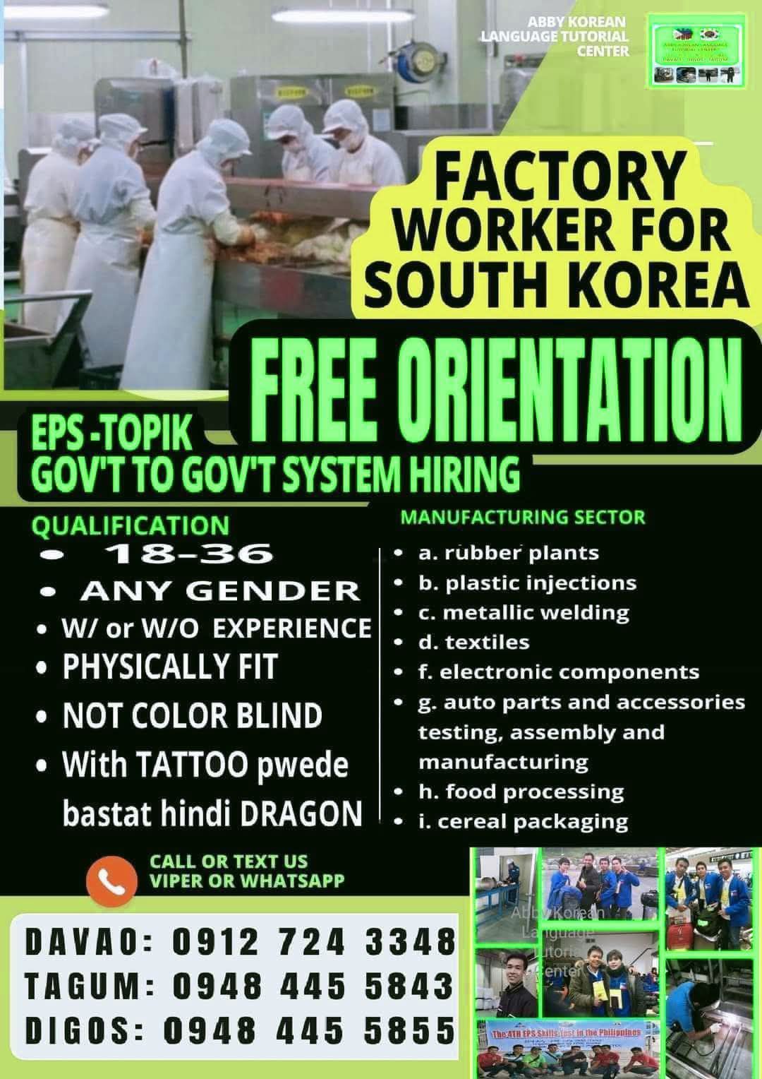 Taga MINDANAO GROUP JOB HIRING OFFICIAL | 𝐅𝐚𝐜𝐭𝐨𝐫𝐲 𝐖𝐨𝐫𝐤𝐞𝐫 𝐟𝐨𝐫 𝐒𝐎𝐔𝐓𝐇 𝐊𝐎𝐑𝐄𝐀