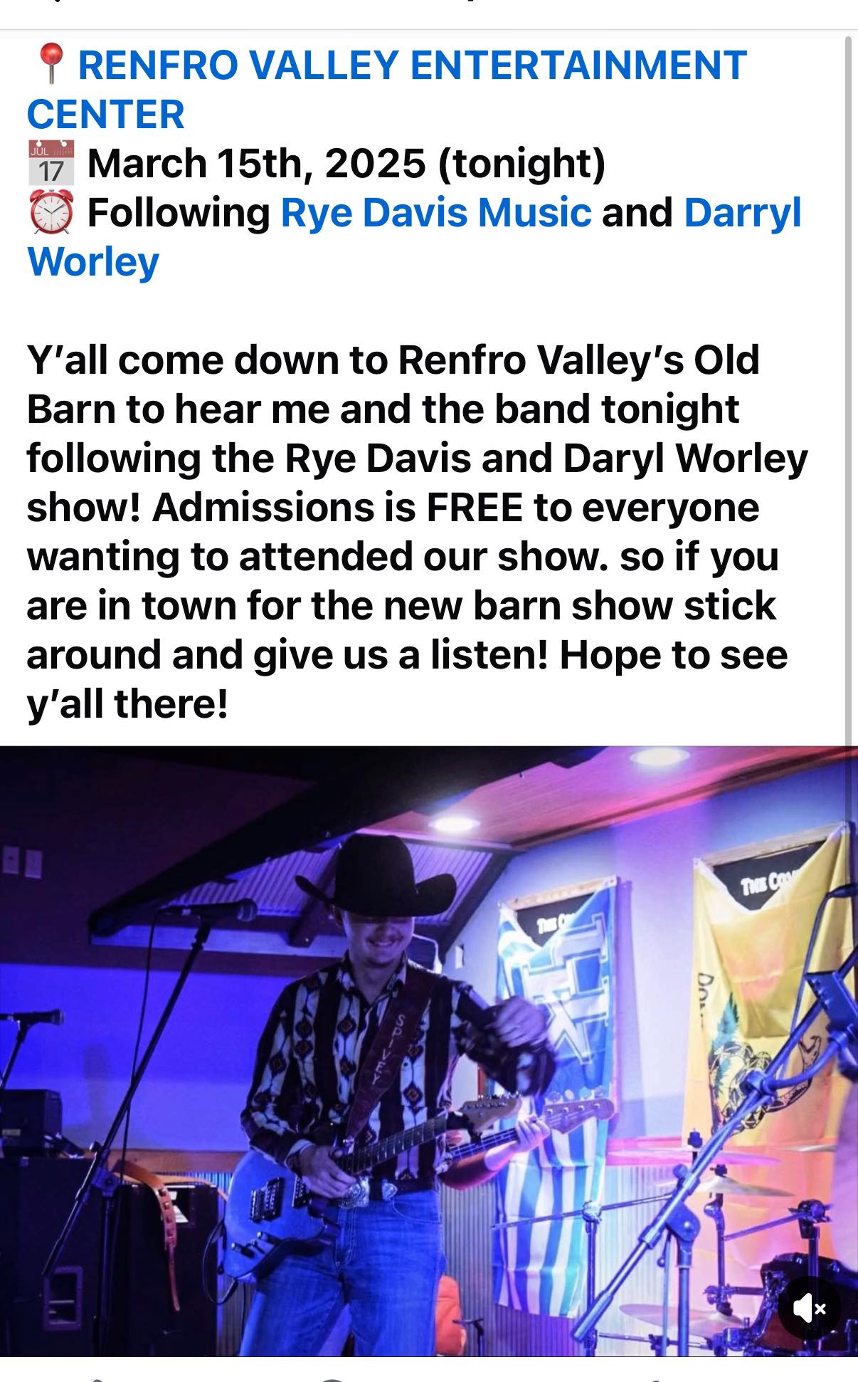 TONIGHT! Corey Kent at #RenfroValley! 🎸🔥 Grab your tickets here