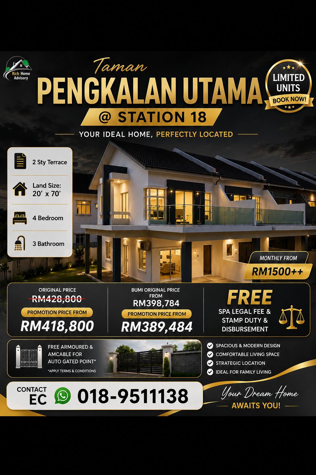 🏡 Taman Pengkalan Utama @ Station 18 📐 Land Size: 20' x 70