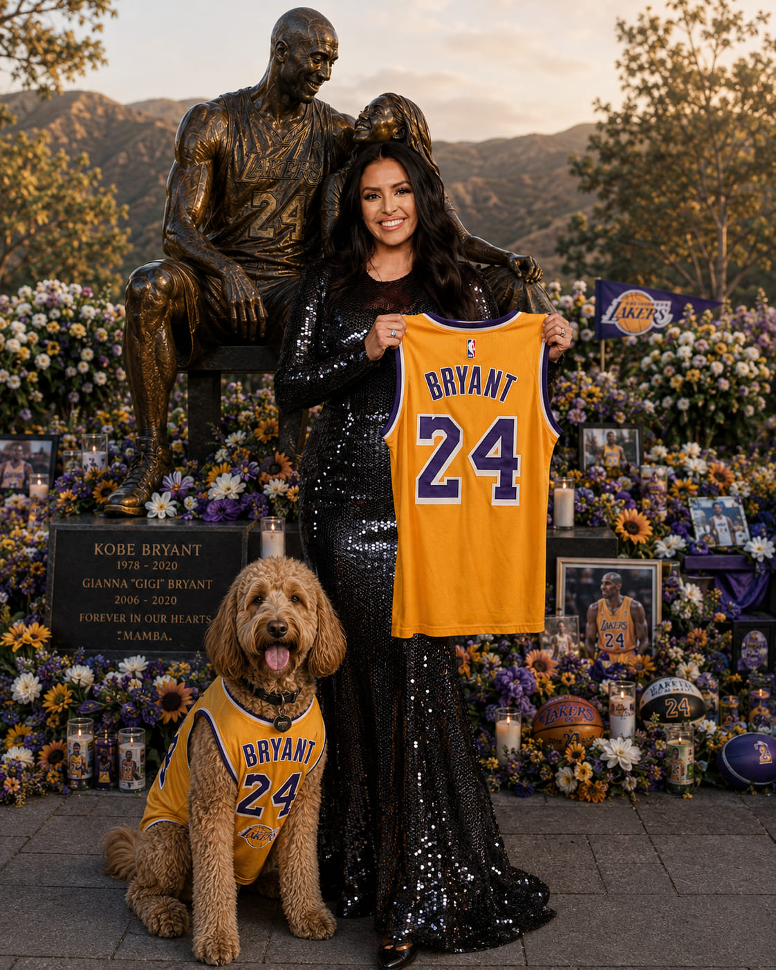 Vanessa Bryant and Koko at Kobe Bryant fan made statue <3