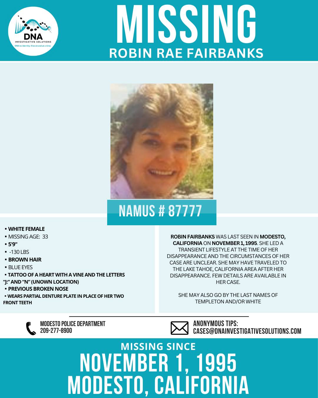 🚨 MISSING MONDAY 🚨 💔 Robin... - DNA Investigative Solutions | Facebook