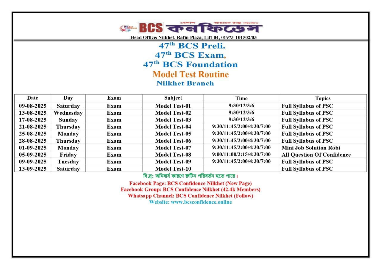 #47th BCS Preli. Model Test... - BCS Confidence Nilkhet | Facebook