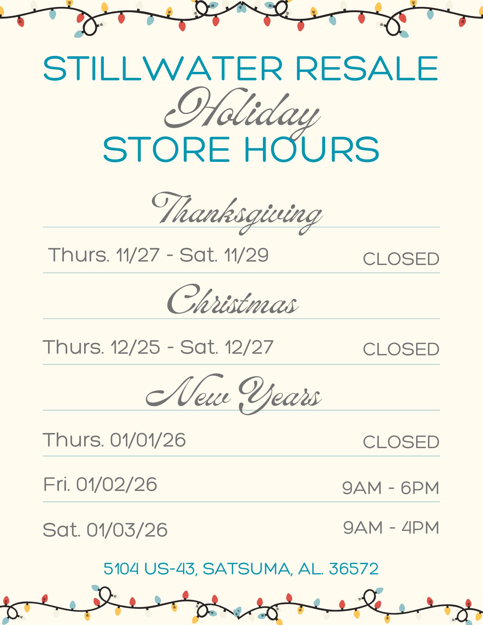 Stillwater - Reminder of our Holiday Hours! We are open regular hours ...