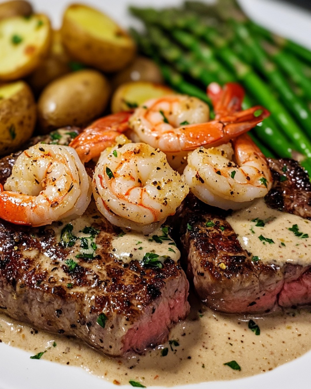 Michelle - Surf & Turf Deluxe: Seared Steak with Shrimp Cream Sauce ...