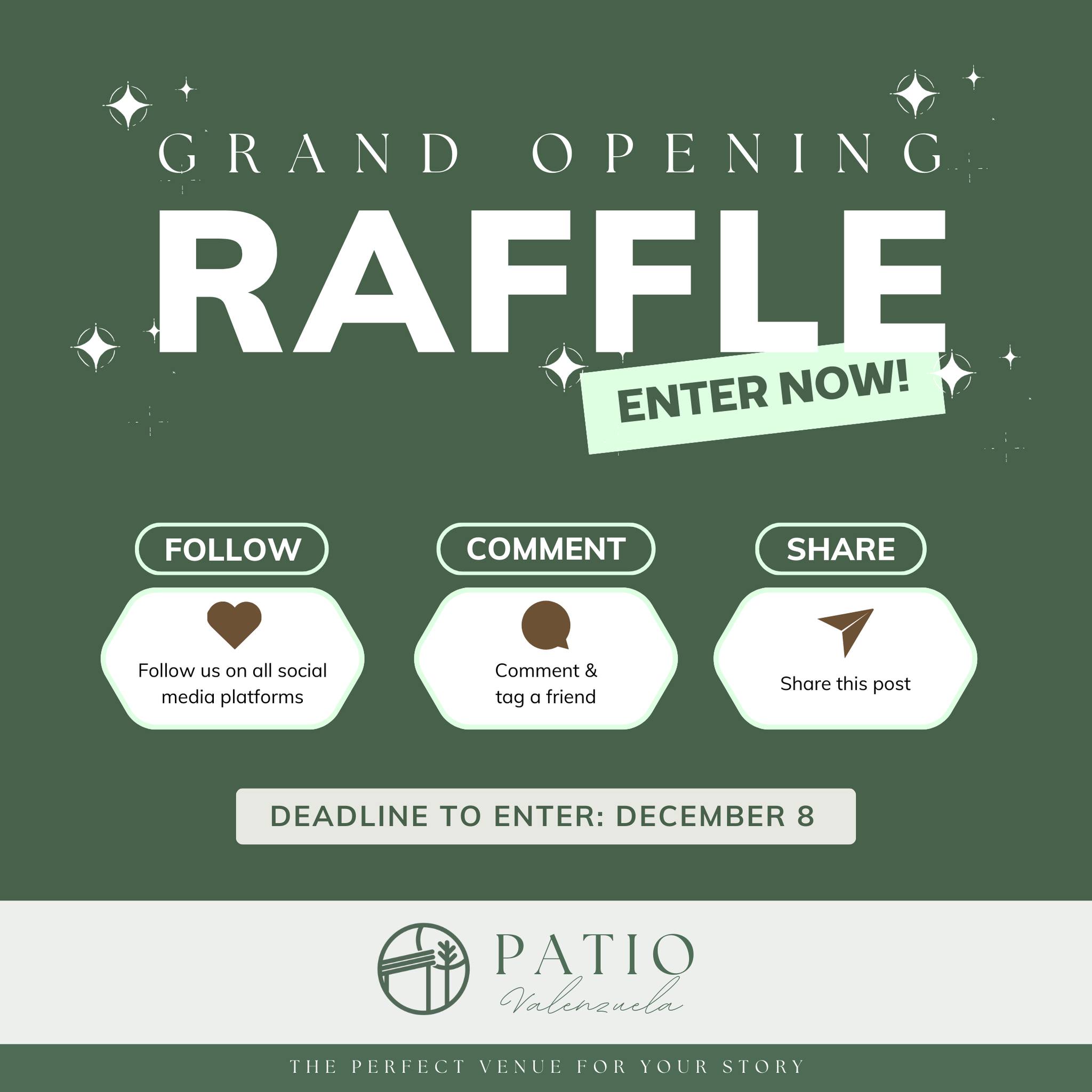 Patio - 𝐆𝐑𝐀𝐍𝐃 𝐎𝐏𝐄𝐍𝐈𝐍𝐆 𝐑𝐀𝐅𝐅𝐋𝐄 🎉 Who's up for a 𝗙𝗥𝗘𝗘 party at Patio ...