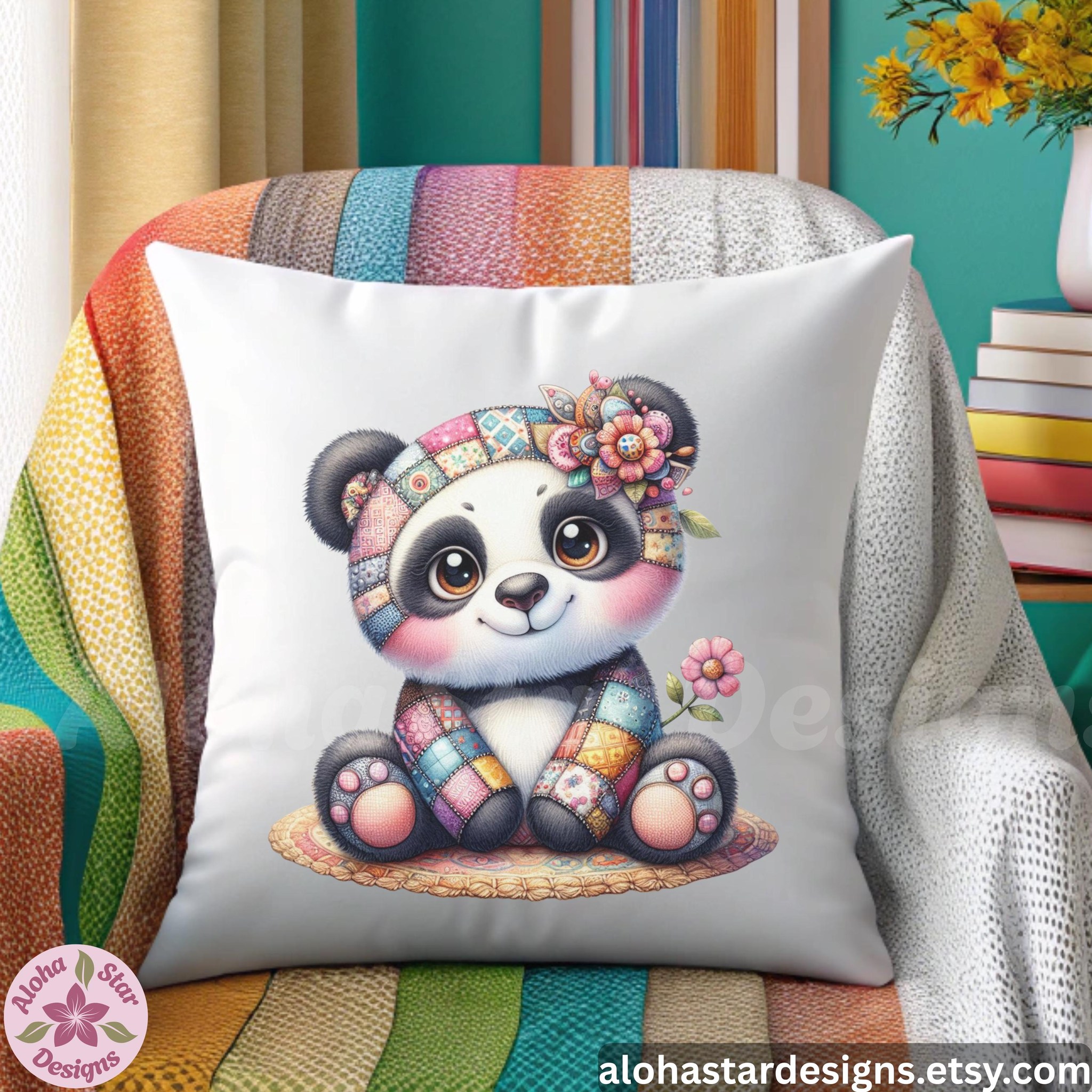Aloha - Patchwork Panda Clipart Set: Watercolor Kawaii Style Images ...
