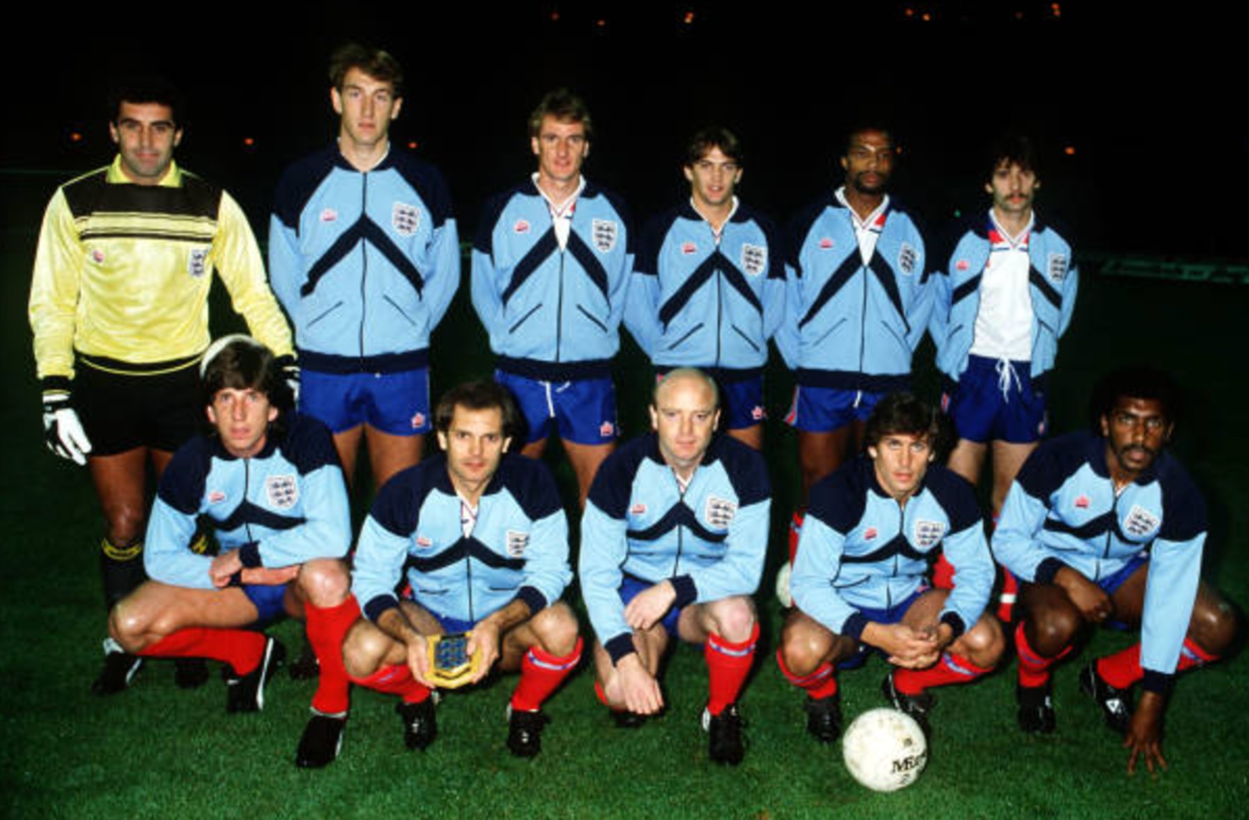 England team at Wembley in October 1982 before a friendly: England