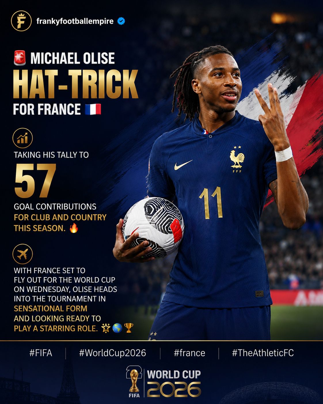 Michael Olise's hat-trick for France ahead of 2026 FIFA World Cup
