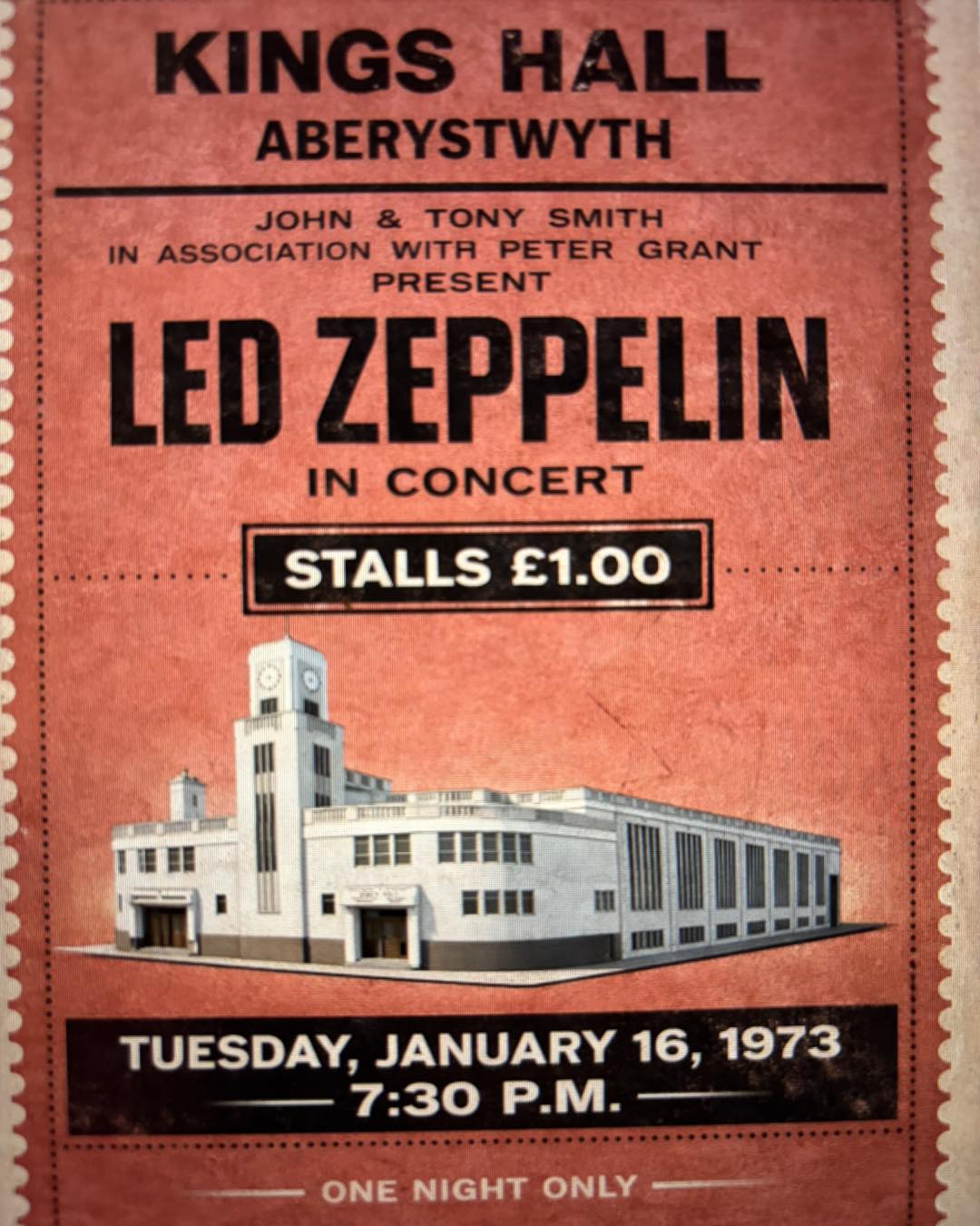 Vintage Led Zeppelin concert poster for Kings Hall Aberystwyth