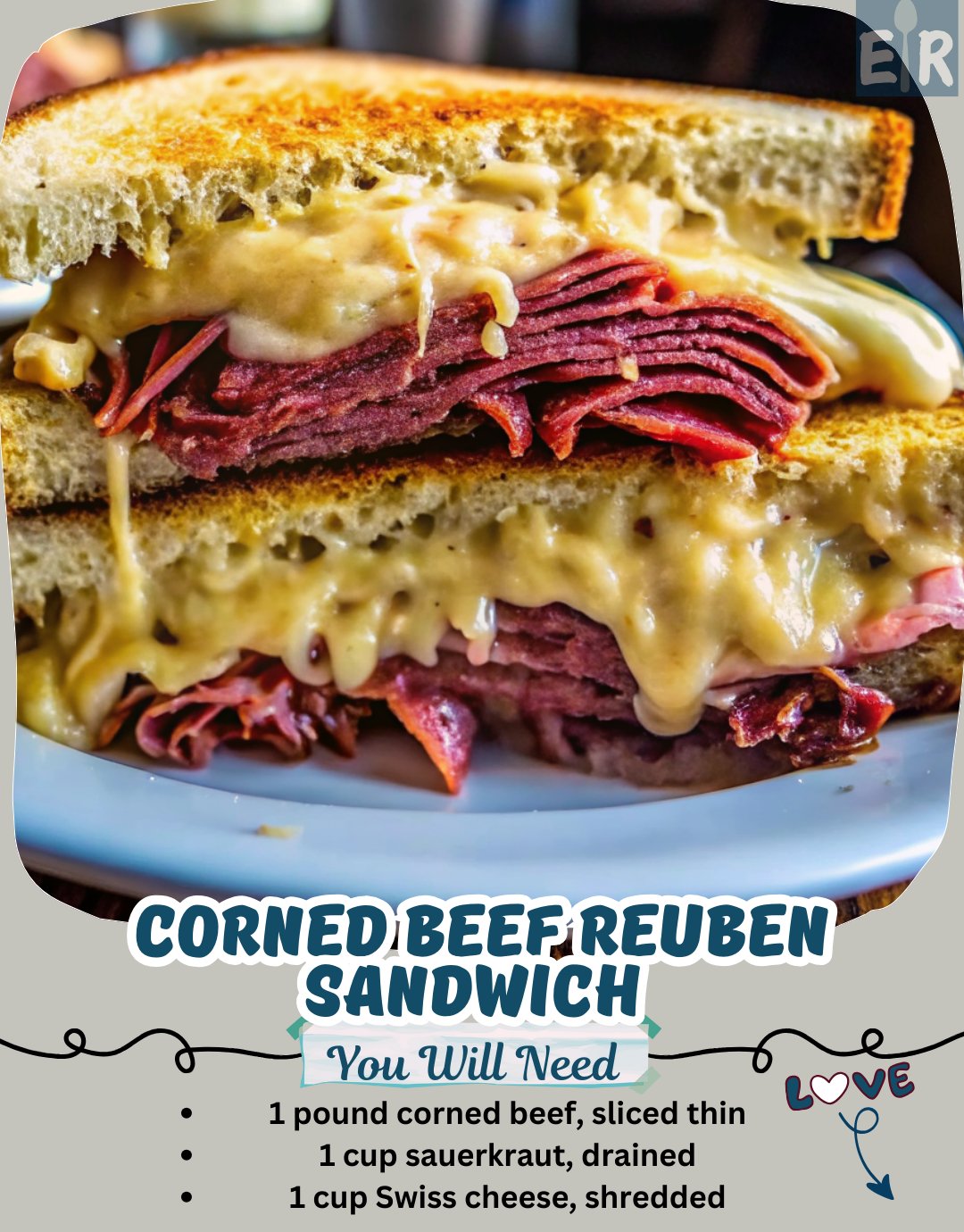 Recipes - Corned Beef Reuben Sandwich 🥪🧀🥬 This classic deli-style ...