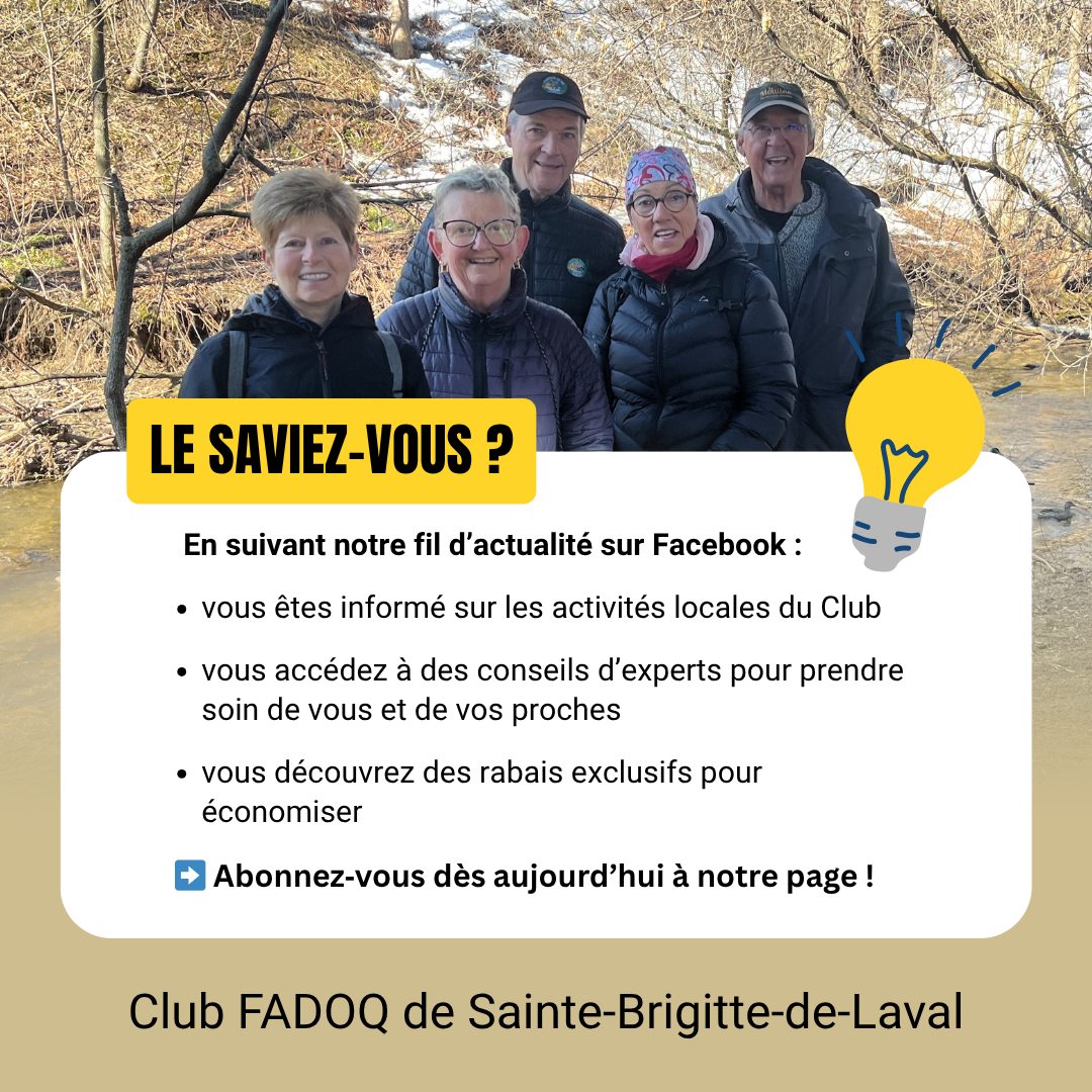 Club - 🎯 NE MANQUEZ RIEN DES ACTIVITÉS DU CLUB FADOQ SBDL ! 🎯 Afin de ...