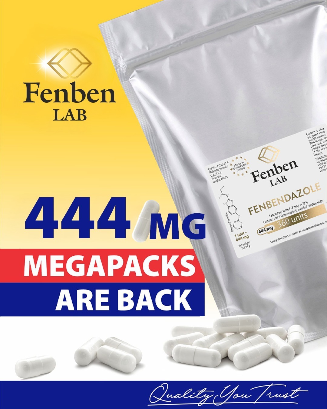 Fenbendazole 444mg Fenbendazol (Fenben) 222 Mg | U003E99,90% Pur | Vu00e9rifiu00e9 En Laboratoire Fenbendazole Pour Humain