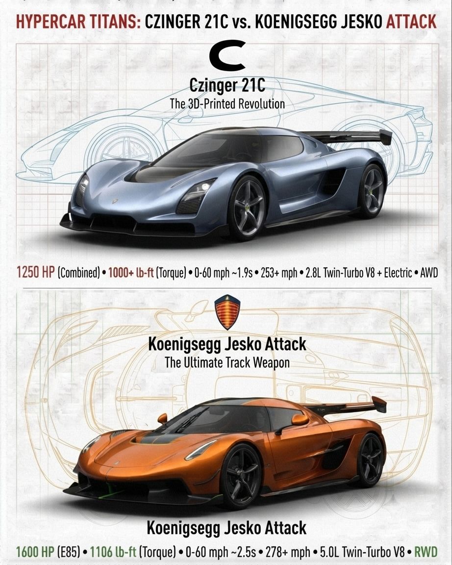 Czinger 21C vs. Koenigsegg Jesko Attack.