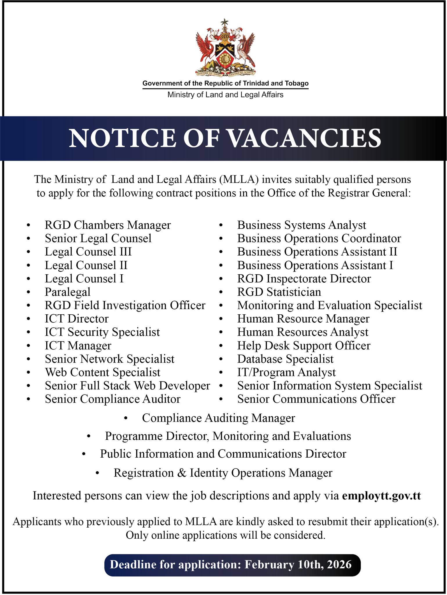 🚨Notice of Vacancies🚨 - Ministry of Land and Legal Affairs | Facebook