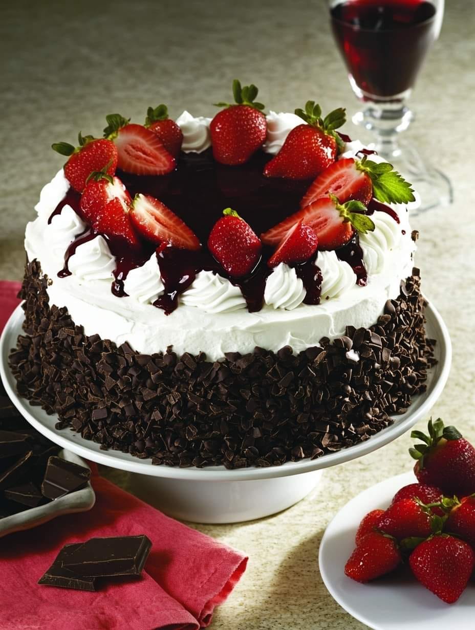 Classic Black Forest cake with strawberries!