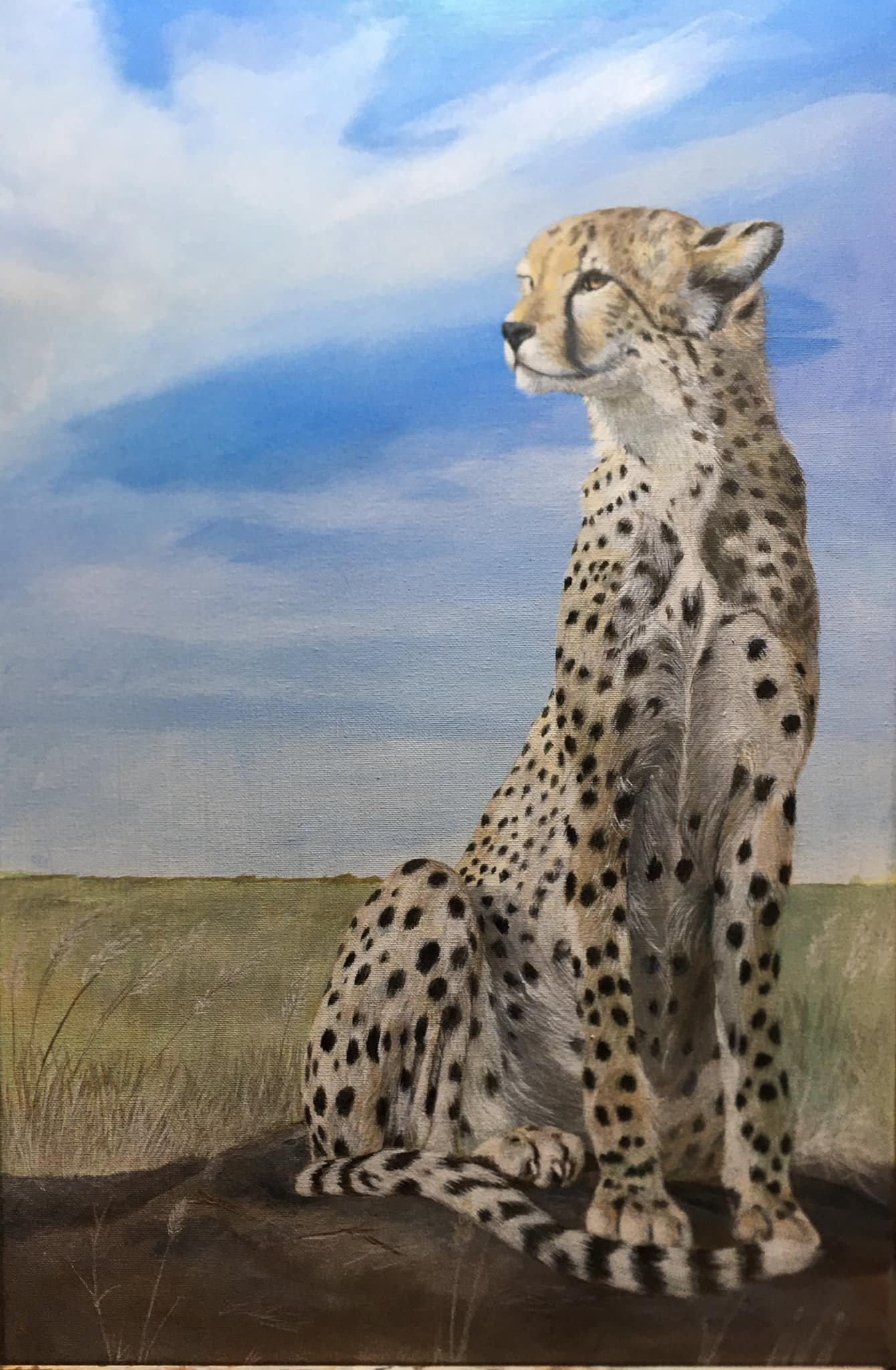 African Sentinels oil painting of cheetahs in savannah