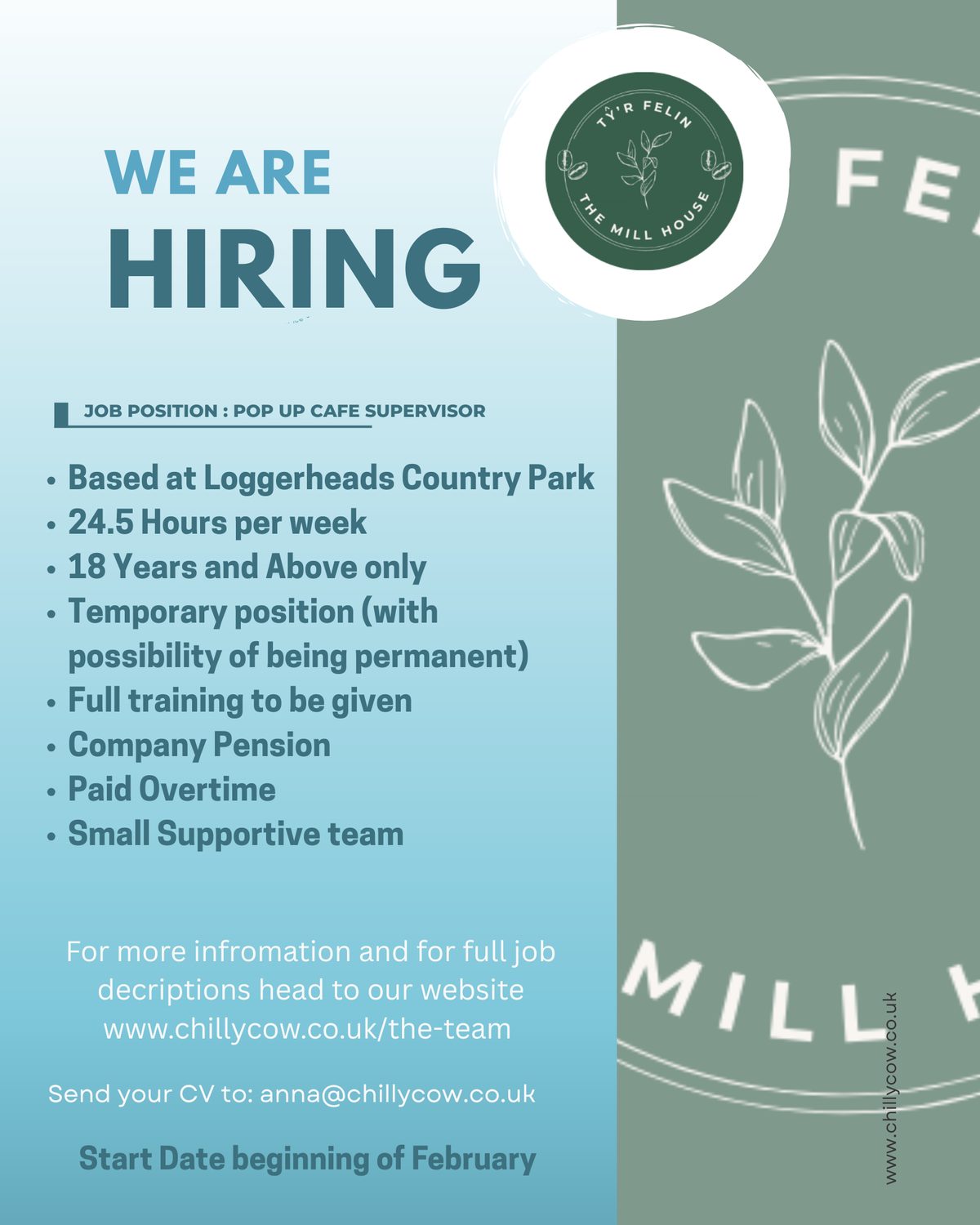 We’re hiring – Pop-Up Café... - Ty’r Felin / The Mill House | Facebook