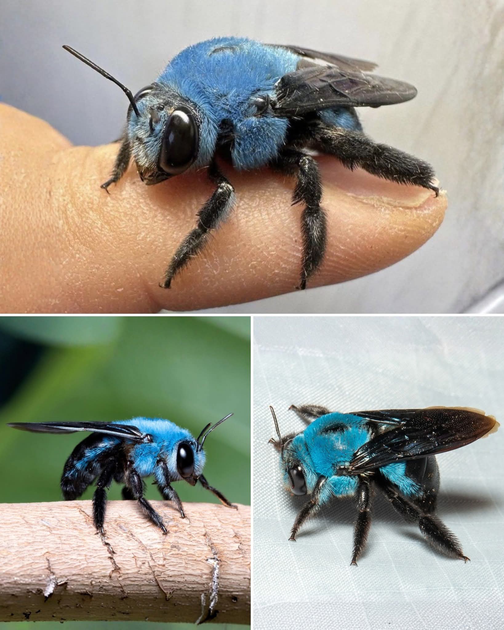 Blue Carpenter Bee: large, metallic-blue, gentle pollinator