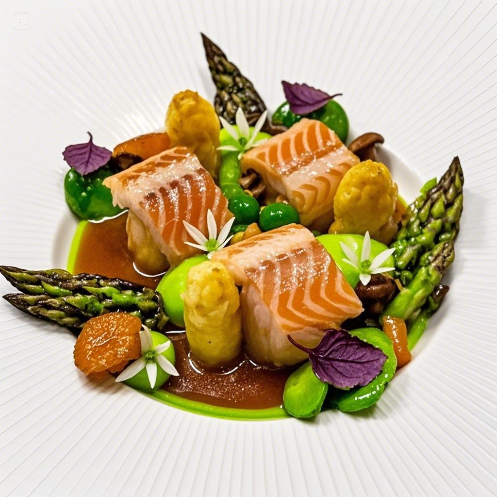 Secret - 🐟 Salmon Mosaic with Spring Vegetables & Jus 🌸 An elegant ...