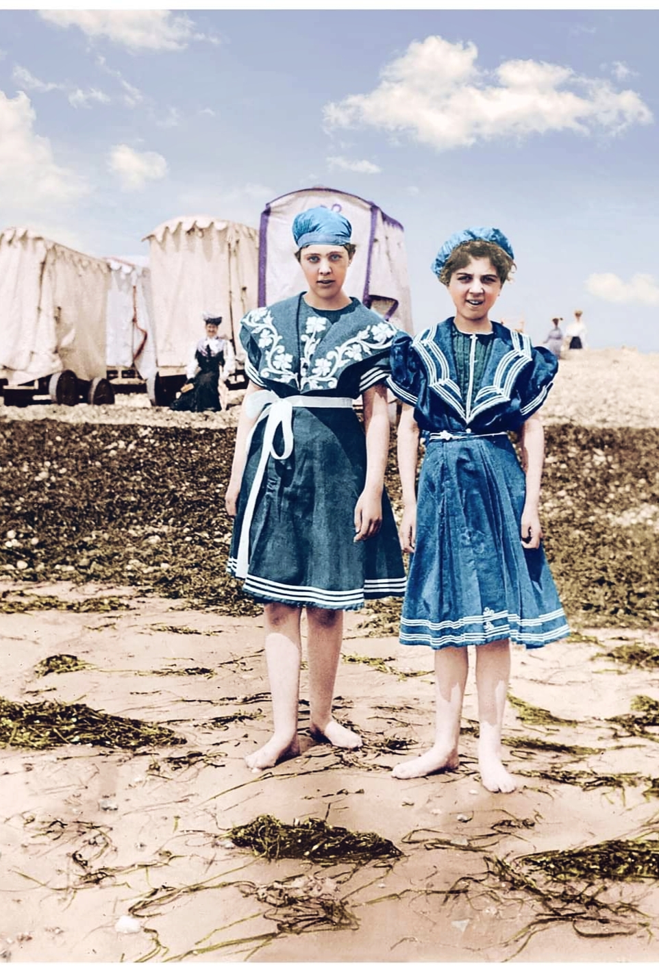 Southsea 1900 Holidaymaker's on the beach with there Bathing Machines.