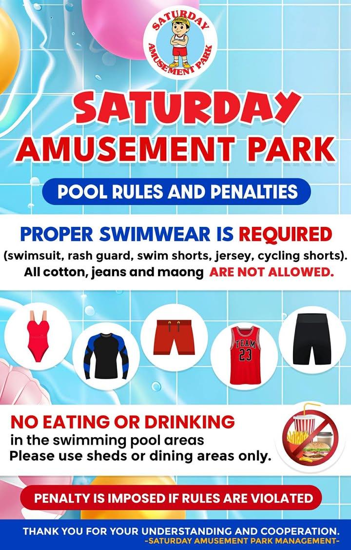 💦🎉 POOL RULES & REMINDERS —... - Saturday Amusement Park | Facebook