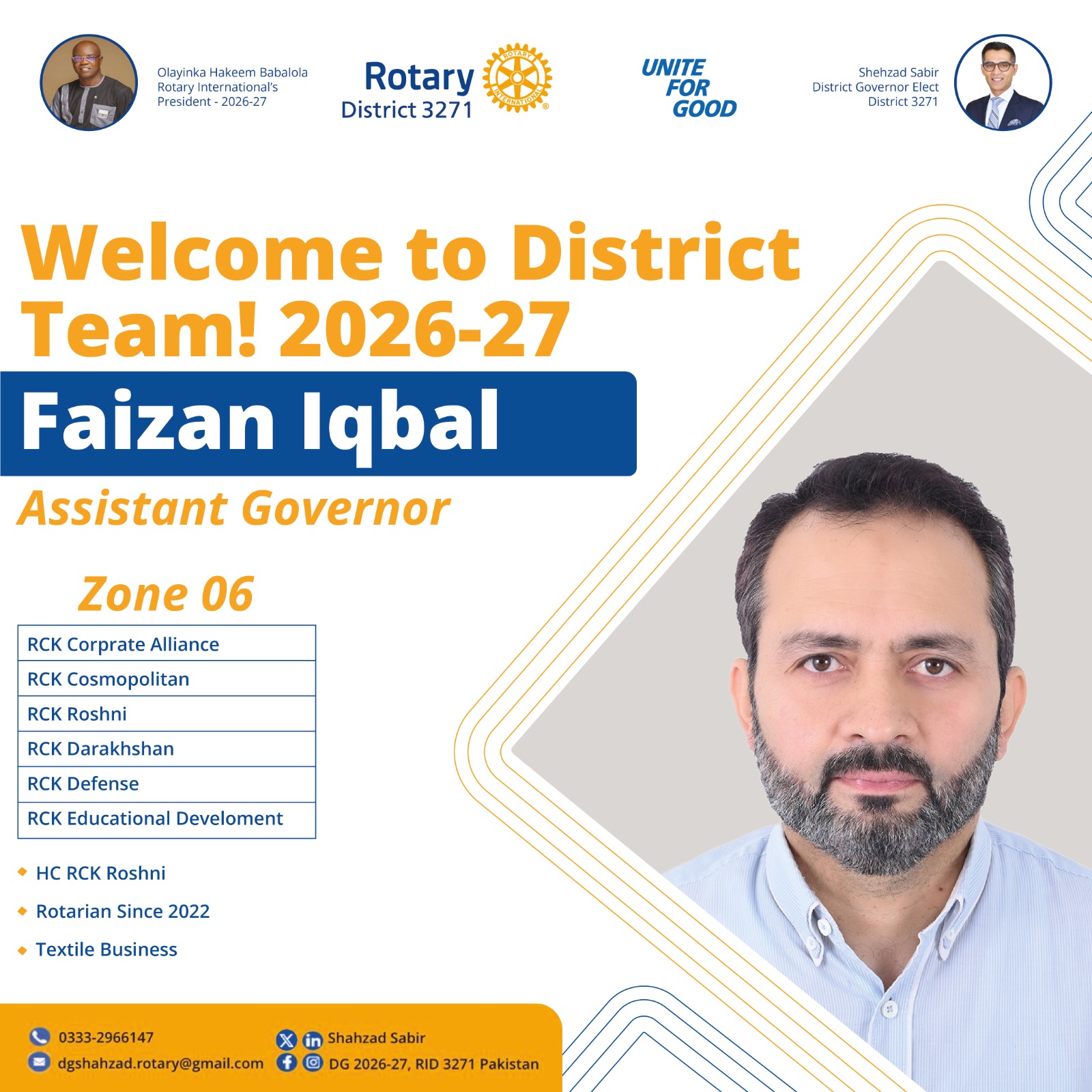 🌟 Meet our... - Shahzad Sabir, DG 2026-27, RID 3271 Pakistan | Facebook