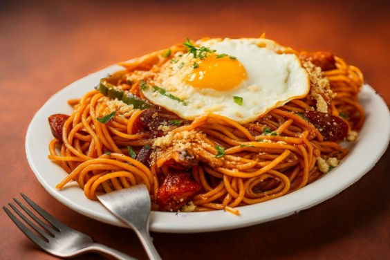 Neapolitan spaghetti with Japanese ingredients