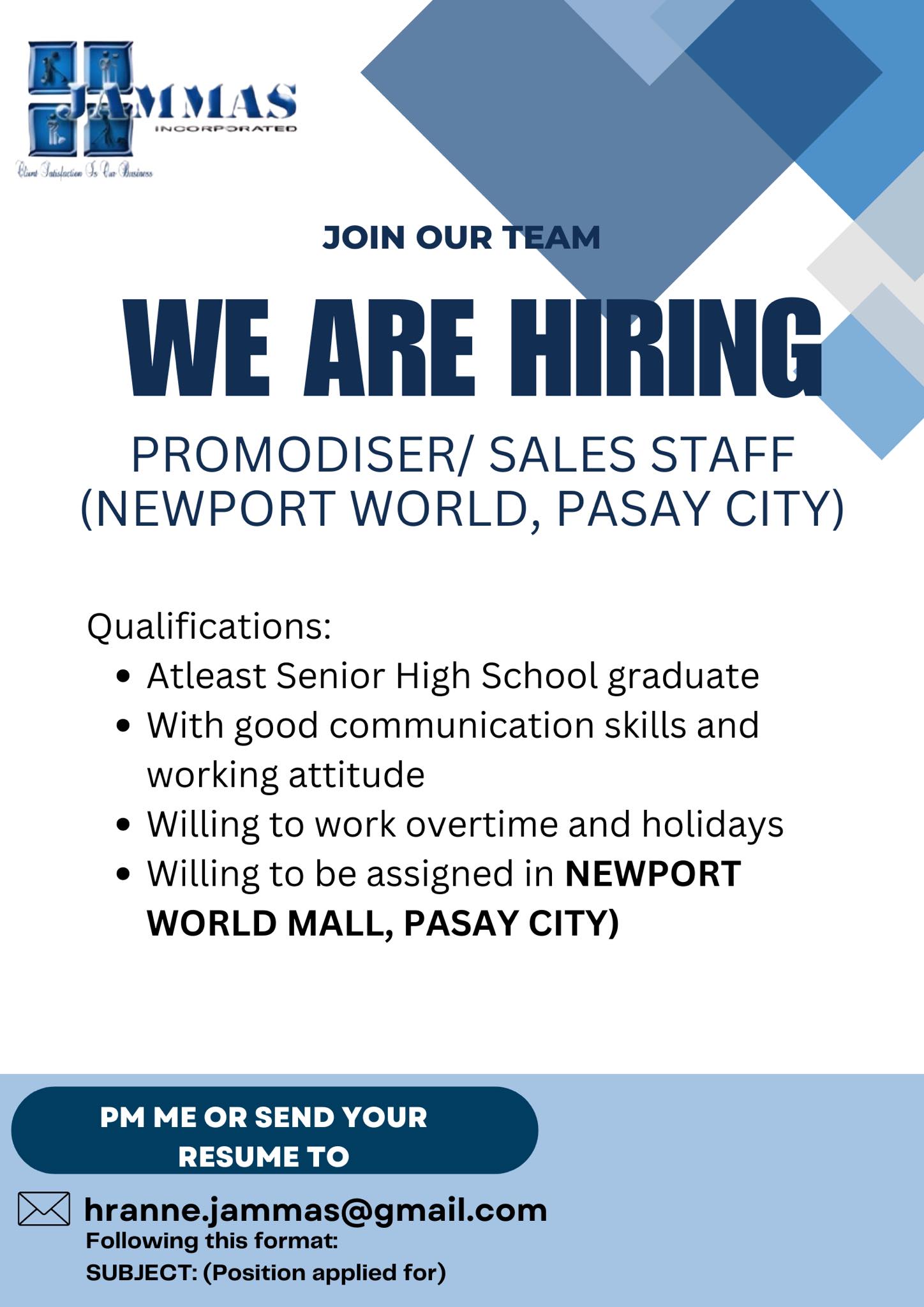 SALES PROMODISER JOB HIRING 2025 | Urgent Hiring‼️ PM HR Anne | Facebook