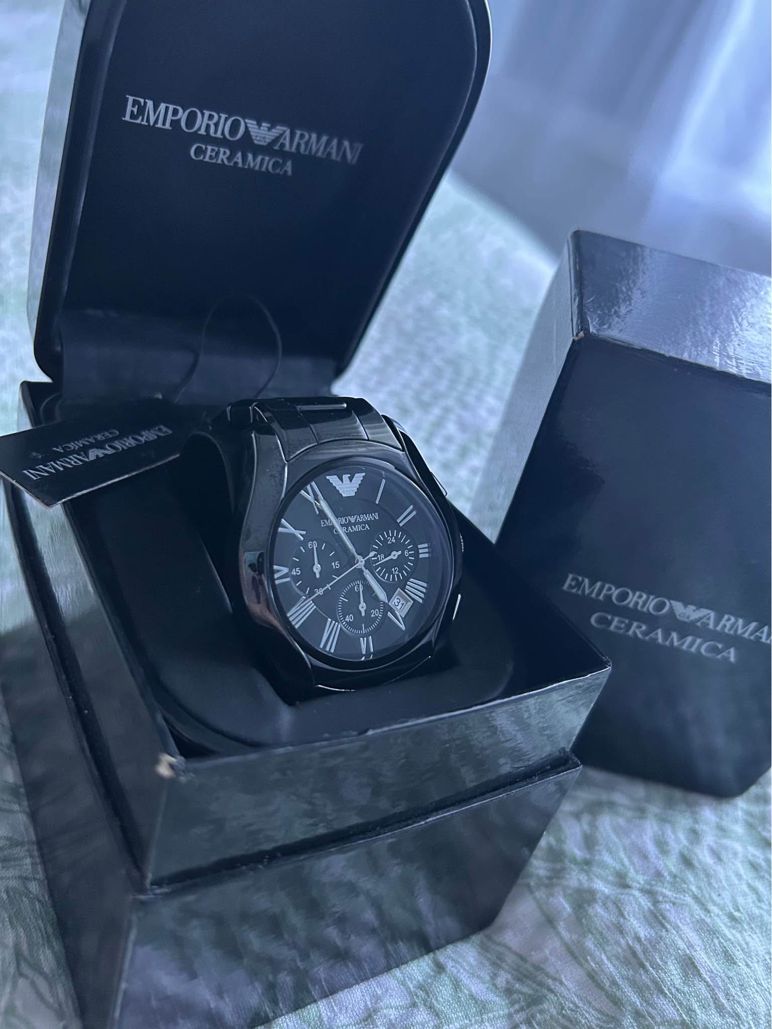New Emporio Armani AR1400 Ceramica Black Dial Men's Classic Chrono