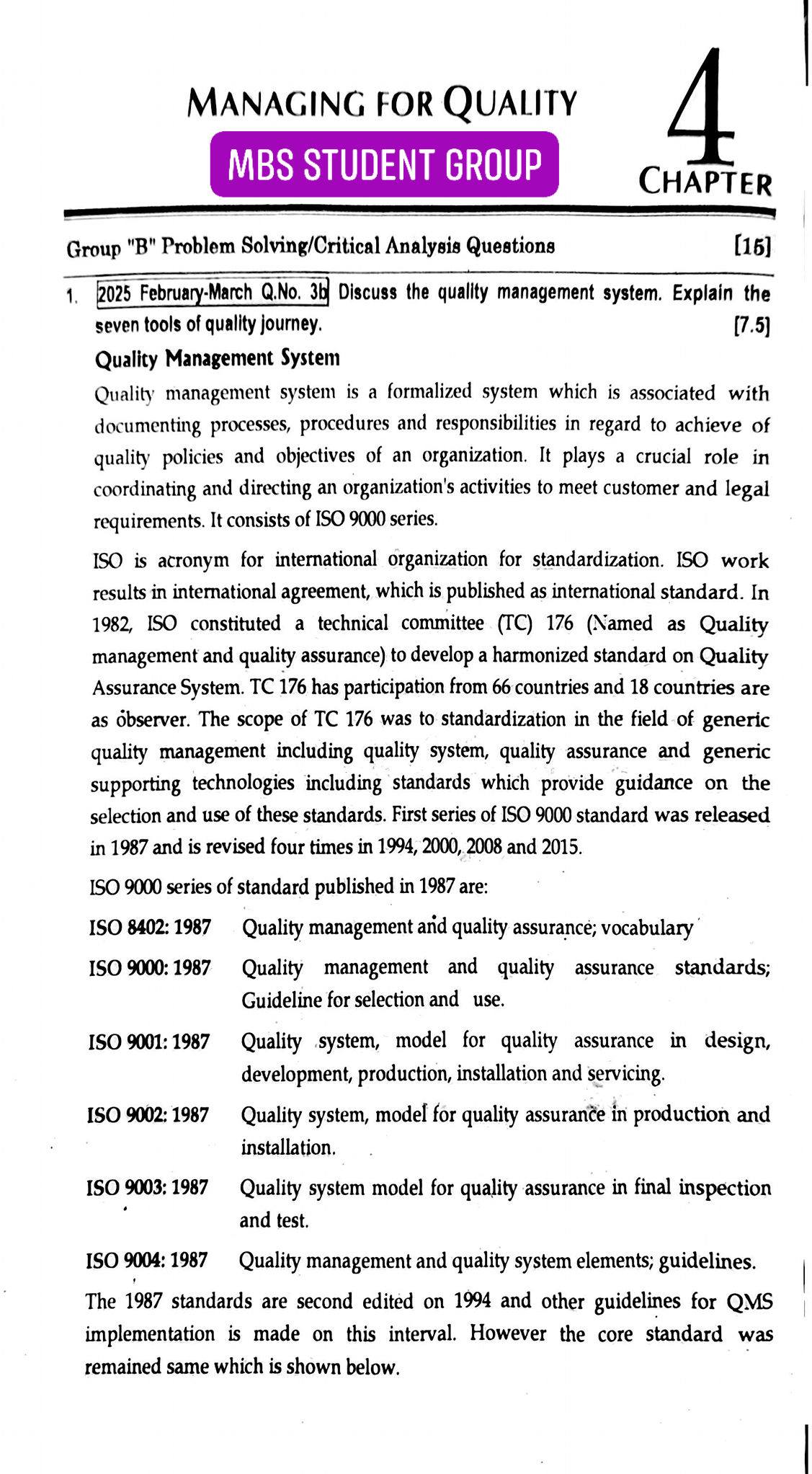 MBS STUDENT GROUP | Chapter 4 Managing for Quality | MBS 2nd Semester ...