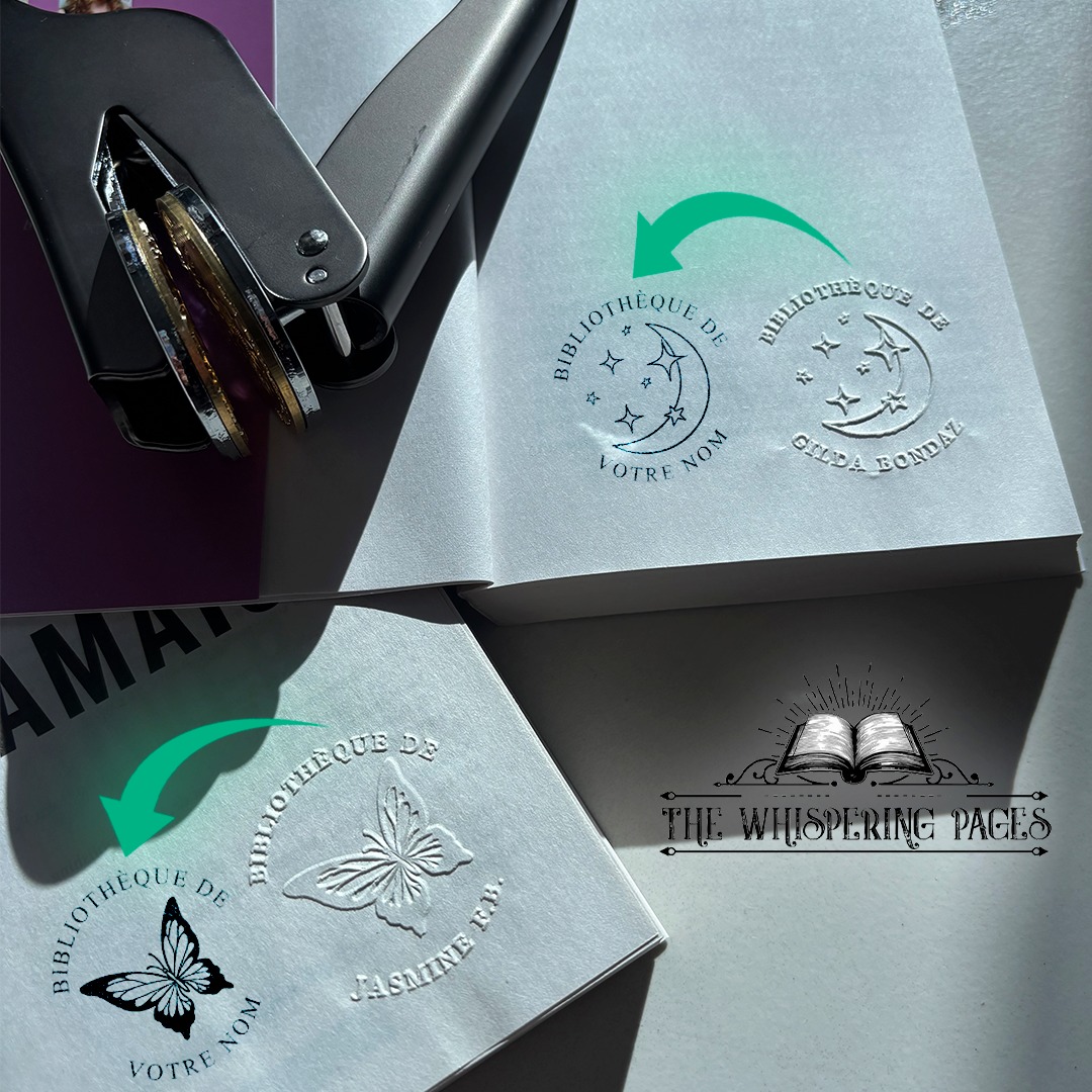 ANATTASOUL Embosseur de Livres Personnalisé Tampon Phénix,Tampon Bibliothèque Durable avec Poignée pour Livres, Enveloppes, Documents, Invitations(100 Autocollants Dorés Inclus
