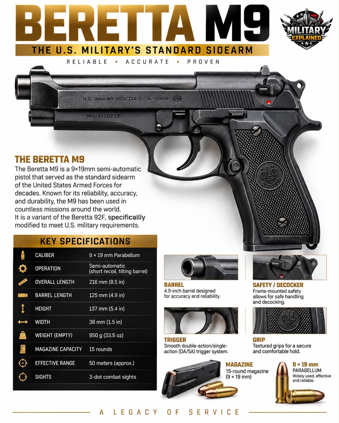 Beretta M9 30 Years of Service - U.S. Armed Forces Model in stock